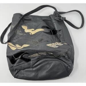 Designer Women's Black Bucket Shape Shoulder Bag Purse with Abstract Designs